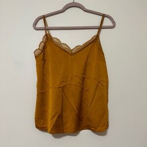 Abercrombie & Fitch Mustard Satin and Lace Trim Tank Top